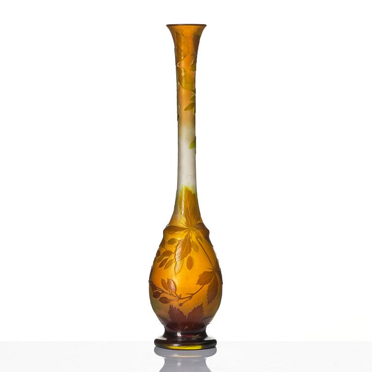 Emile Gallé, a set of two Art Nouveau cameo glass vases, Nancy, France.