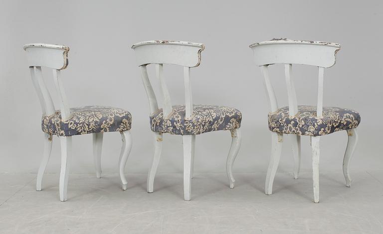 STOLAR, 3 st, nyrokoko, samt STOL, gustaviansk stil, 1800/1900-tal.