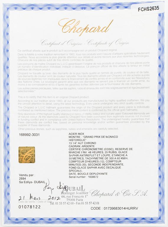 CHOPARD, Mille Miglia, Grand Prix de Monaco, Chronometer, "Tachometer", chonograph, wristwatch, 44 mm.