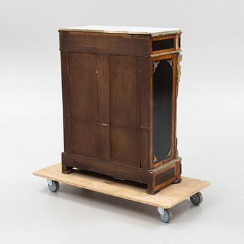 A Napoleon III ebonised, marquetry, and marble cabinet, later part of the 19th century.