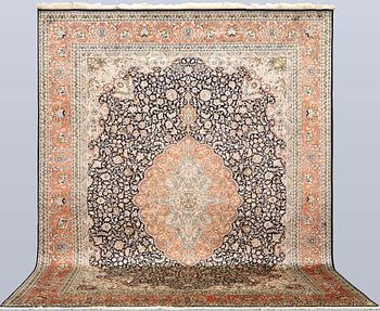 A silk carpet, Kashmir, c. 357 x 274 cm.