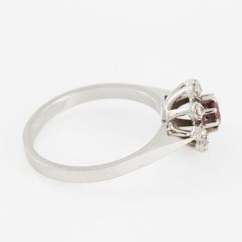 Ring, cameo model, 18K white gold with small diamonds and red-toned stone,.
