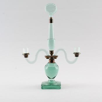 KANDELABER, glas och mässing, tidigt 1900-tal.