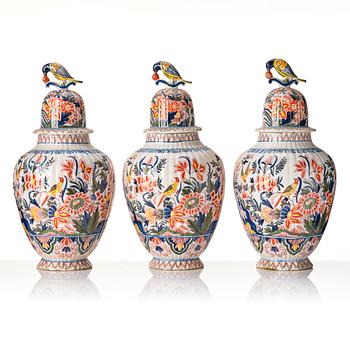 A Dutch five-piece faience garniture, Delft, late 18th Century.