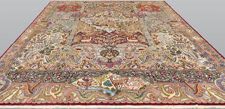 A carpet, Kashmar, figural, approx. 397 x 298 cm.