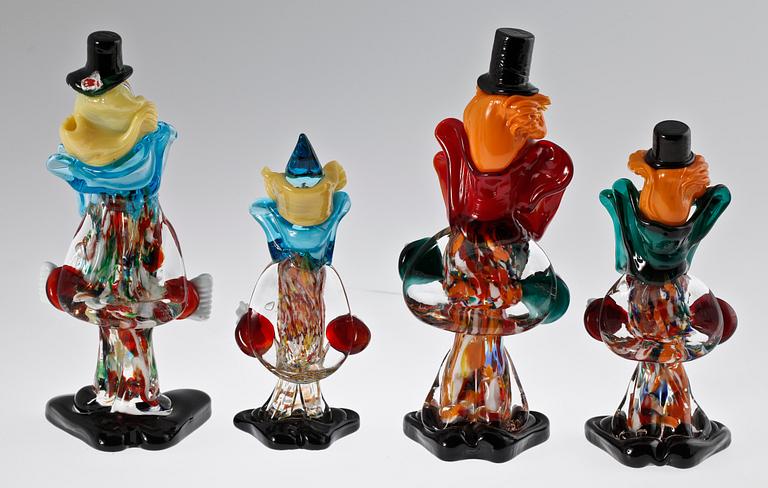 FIGURINER, 4 st, glas, Murano. 1900-talets mitt.