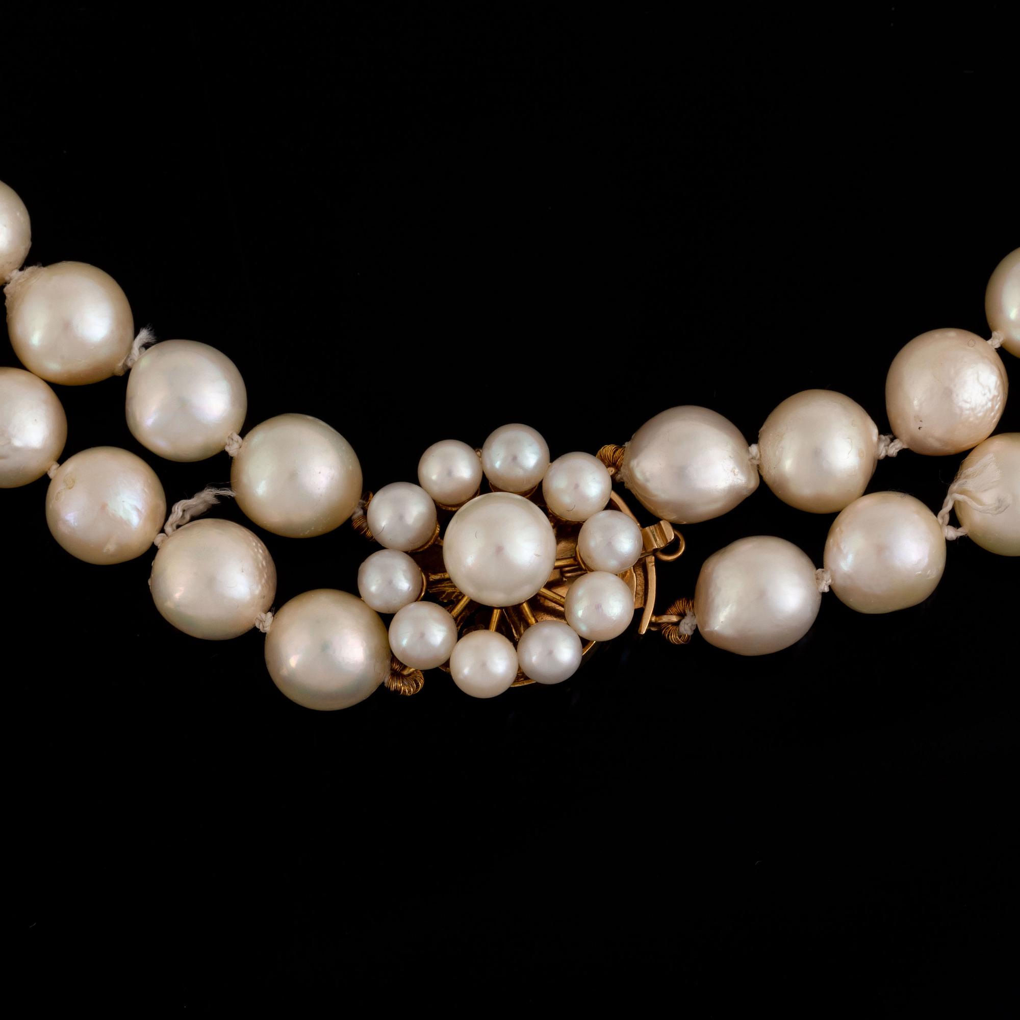 A two strand cultured pearl necklace.