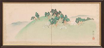 Unidentified artist, two water colors, Japan 20th Century.