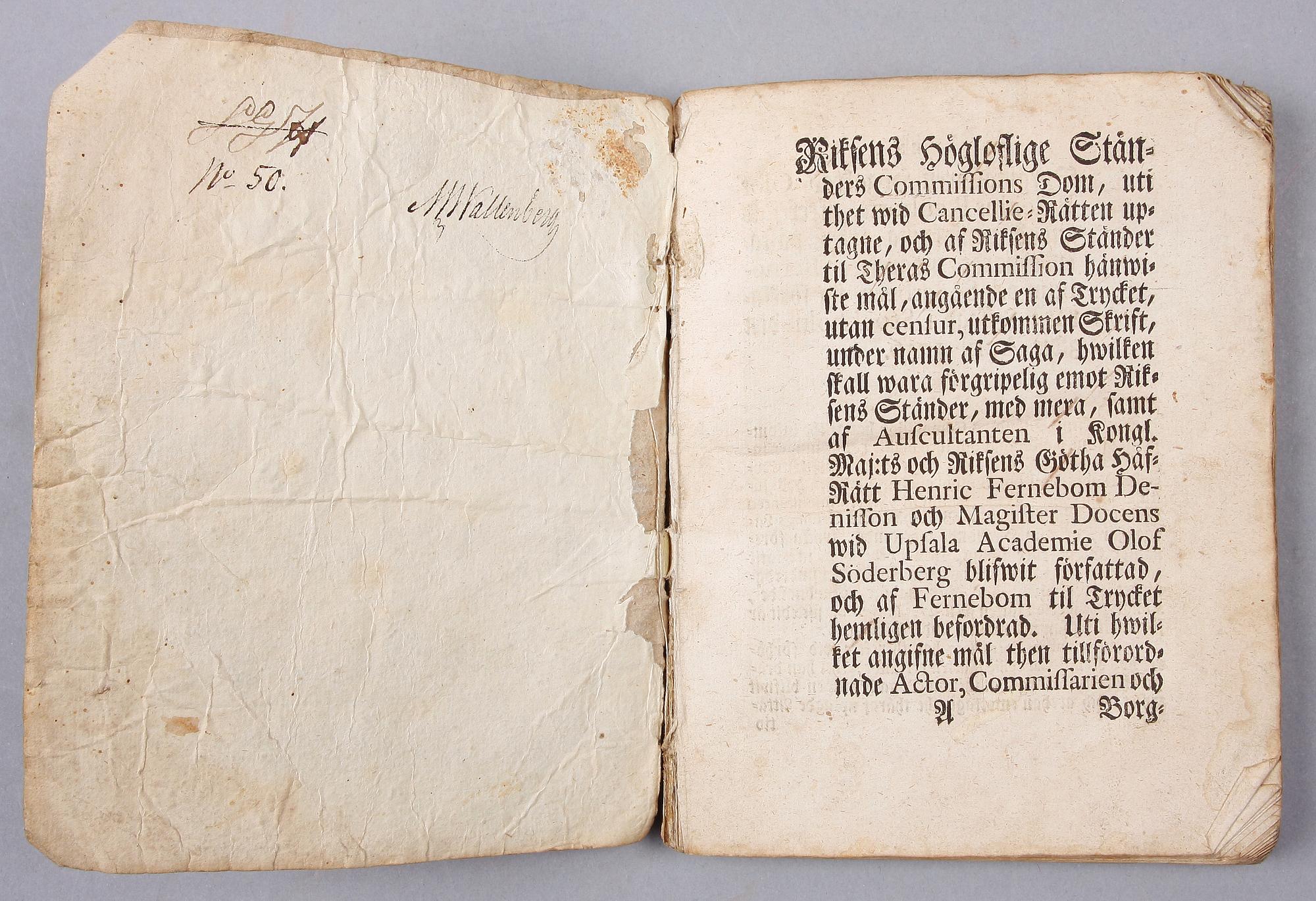 INBUNDEN TIDNING SAMT KUNGÖRELSE, 2 st, bla Upsala Academie och stadstidning. 1754 resp 1793.