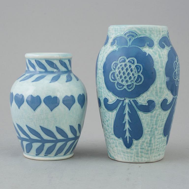 Two vases by Josef Ekberg, Gustavsberg, 1924 and 1908.