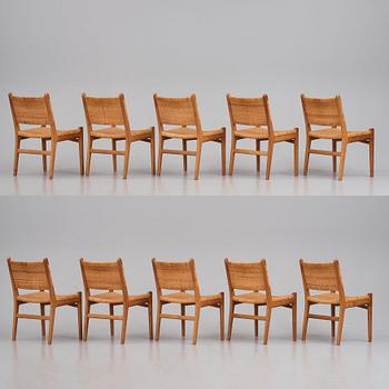 Hans J. Wegner, a set of 10 oak and rattan 'CH31' chairs, Carl Hansen & Son, Denmark 1950s.