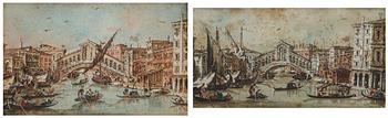 353. Giacomo Guardi Attributed to, Motif of Venice with Rialto Bridge, a pair.