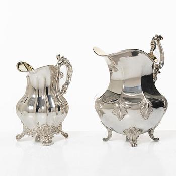 Nyrokoko, 1820, Two Swedish silver cream jugs, Stockholm 1850s.
