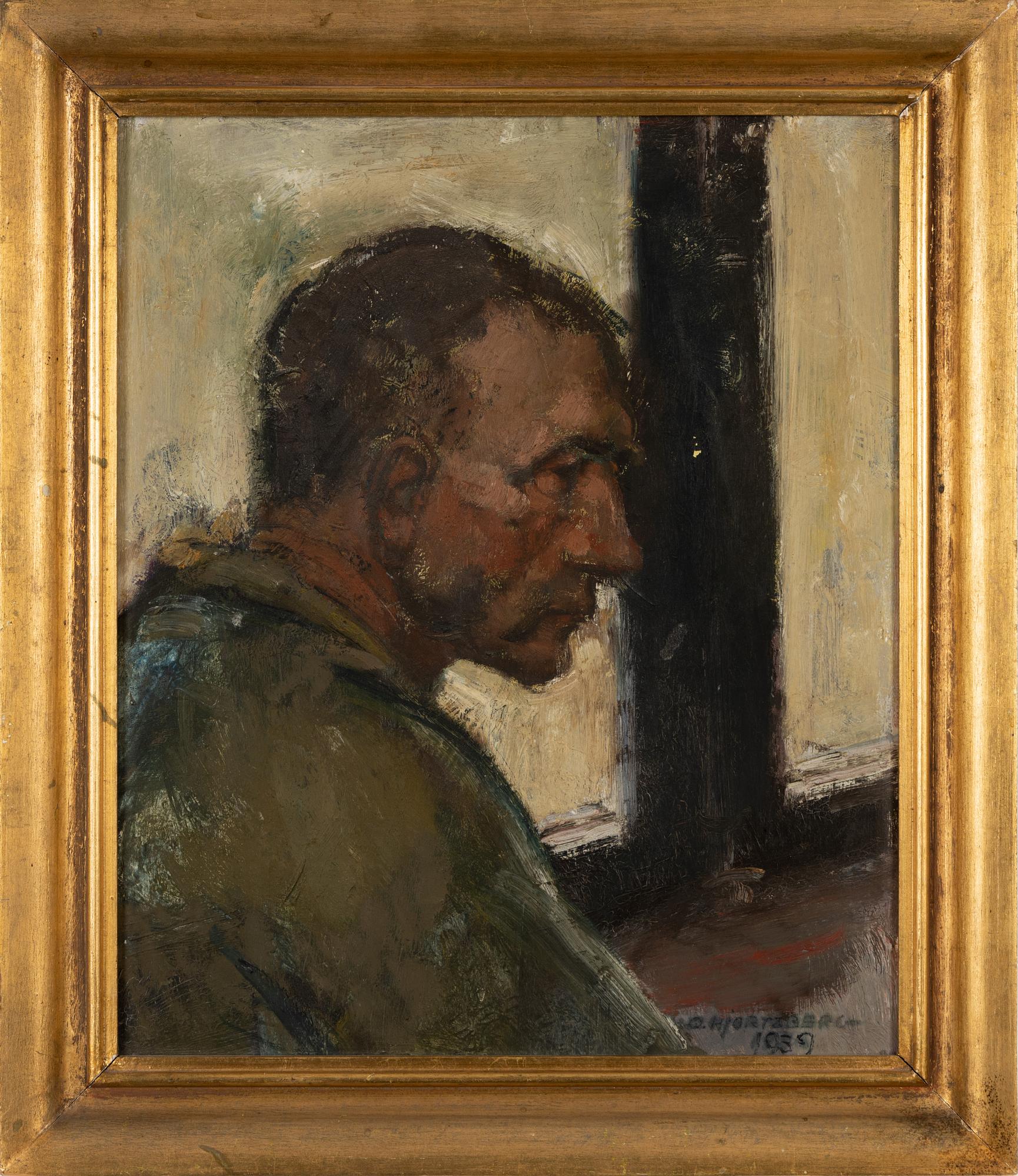 Olle Hjortzberg, olja på pannå, signerad O. Hjortzberg och daterad 1939.