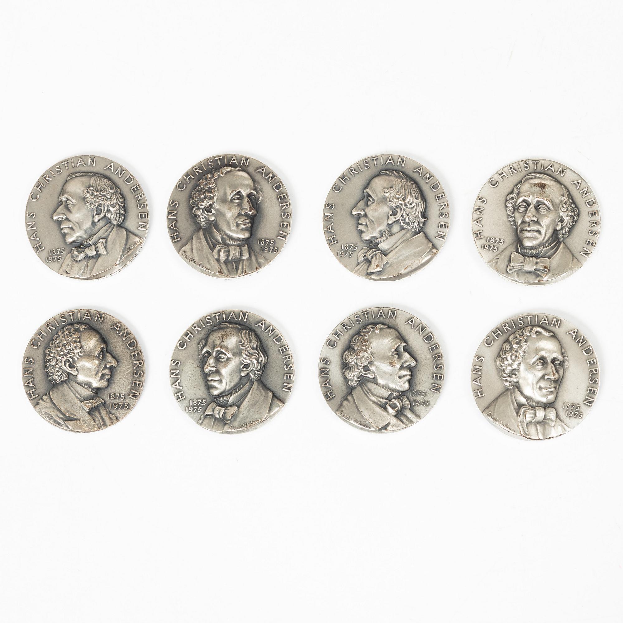 Commemorative medals, 8 pcs, sterling silver, Hans Christian Andersen, The Fairy Tale Series, Harald Salomon.