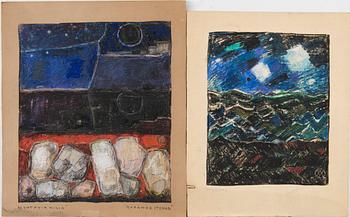 Margareta Ahlstedt-Willandt, alkuperäiset ryijyluonnokset, 2 kpl, sekatekniikka, signeerattu.