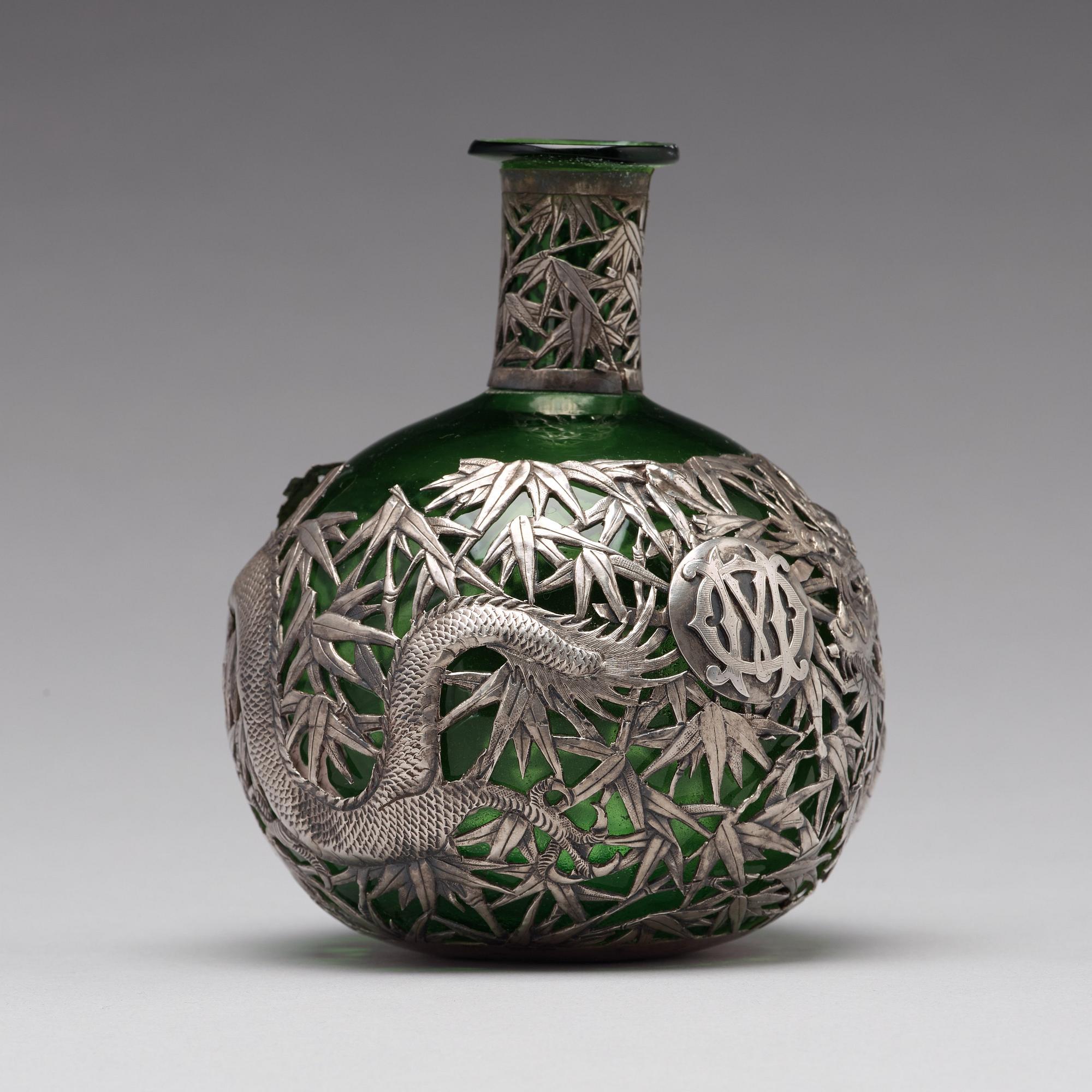 A Chinese silver mounted glass bottle, Shanghai, 1910's.