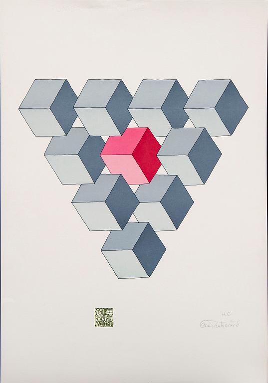 Oscar Reutersvärd, two color lithographs, signed HC.