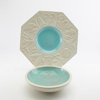 Anna-Lisa Thomson, Fruit bowl and dish Uppsala Ekeby mid-20th century stoneware.