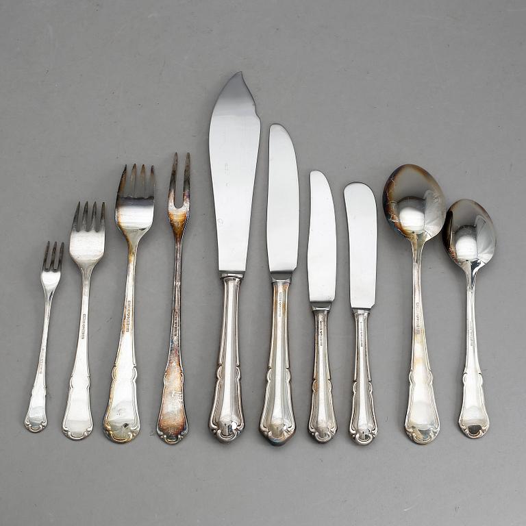 BESTICKUPPSÄTTNING, 83 delar, silver. MGAB, Uppsala, mestadels 1976-77. Vikt ca 3260 gram.