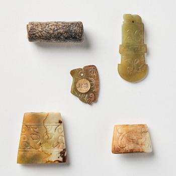 A group of five Chinese archaistic stone ornaments, Songdynasty and later.