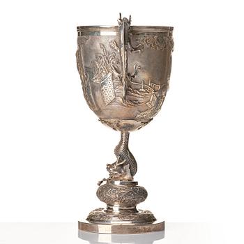 A large silver goblet, Shanghai, circa 1900. Unidentified silver marks.