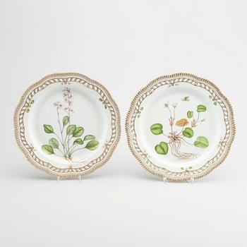 A pair of Flora Danica porcelain plates for Royal Copenhagen Denmark 20th century.