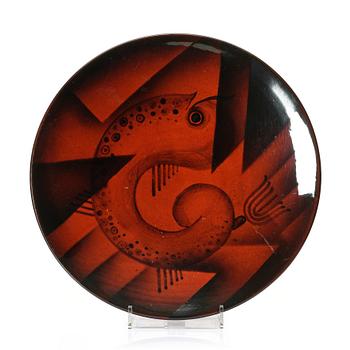 92. Ewald Dahlskog, a faience dish, Bobergs Fajansfabrik, Gävle, 1930s.