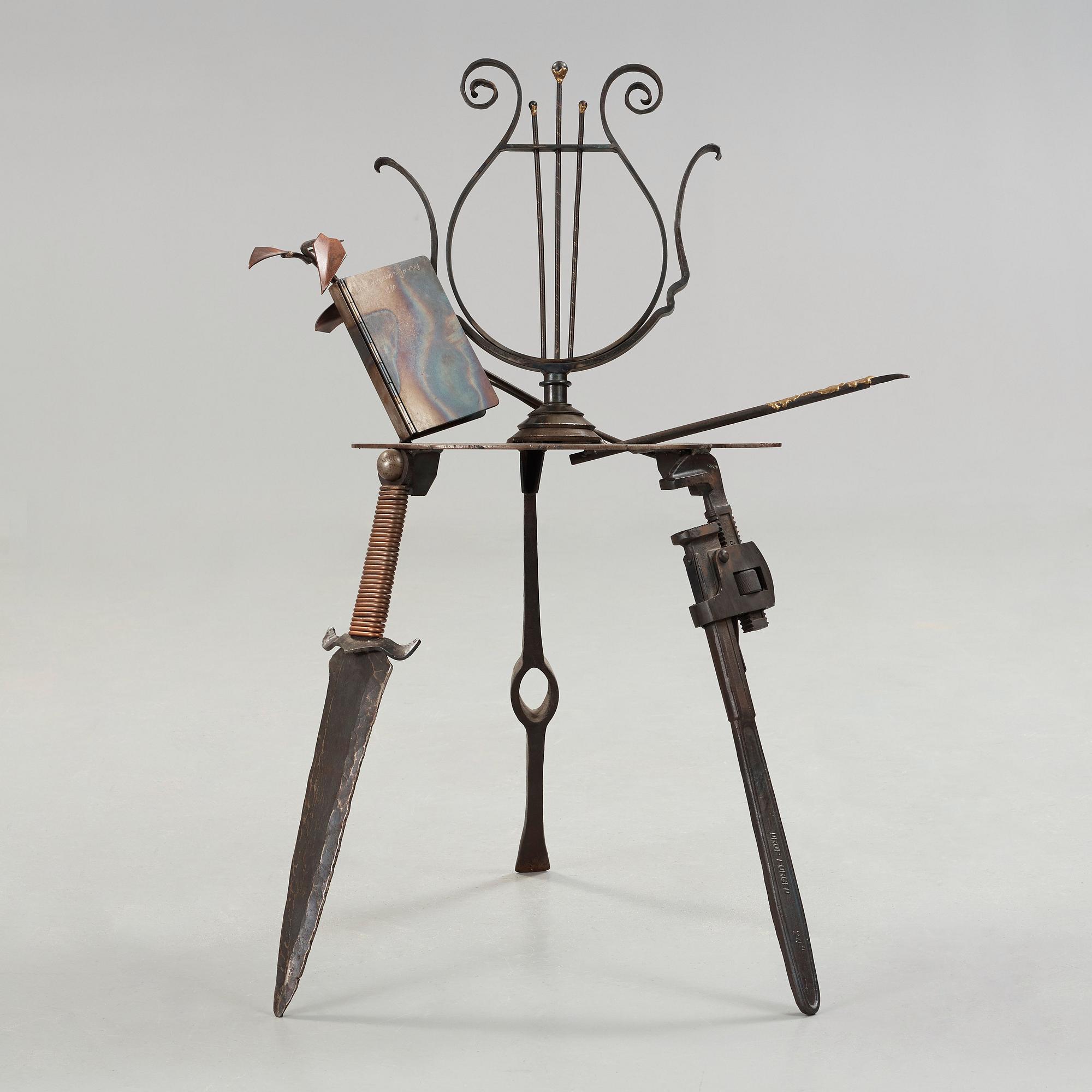 A Mark Brazier Jones 'Lyre' metal chair, England 1990.