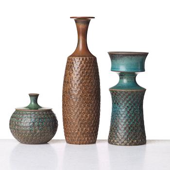 Stig Lindberg, a set of three stoneware vases, Gustavsberg studio, Sweden 1962.