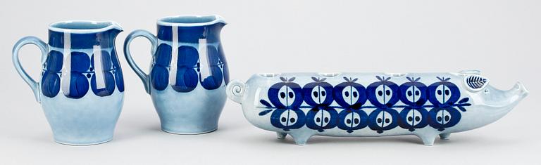 LJUSSTAKE SAMT KANNOR, ett par, porslin, Lisa Larsson, Gustavsberg, stämpelsign.