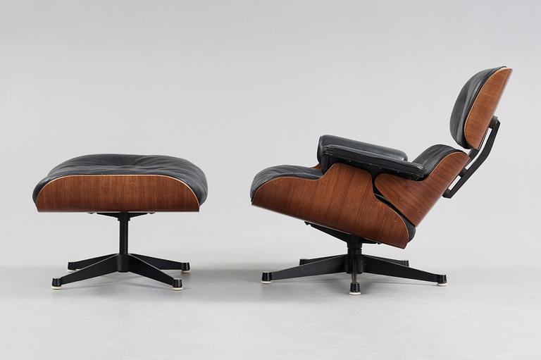 A Charles & Ray Eames 'Lounge Chair and ottoman', Herman Miller, probably 1950's-60's.