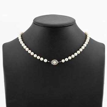 Pearl necklace, cultured pearls, white gold clasp with pearl.