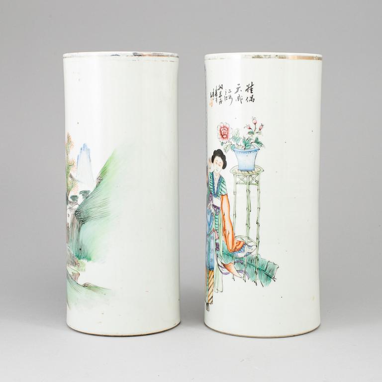 A group of two famille rose hate stands, China, early 20th century.