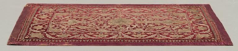 AN ANTIQUE VELVET EMBROIDERY, Persia/Iran, around 1700 - the middle of the 19th century, ca 100 x 142,5 cm (plus a 5 cm.