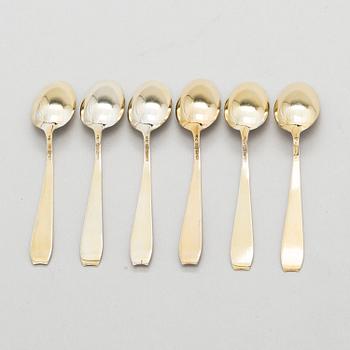 A set of six enamelled, gilt silver espresso spoons, Tillander, Helsinki 1955-56.