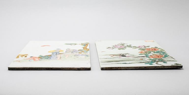 Two Chinese porcelain tiles from the 20th century.