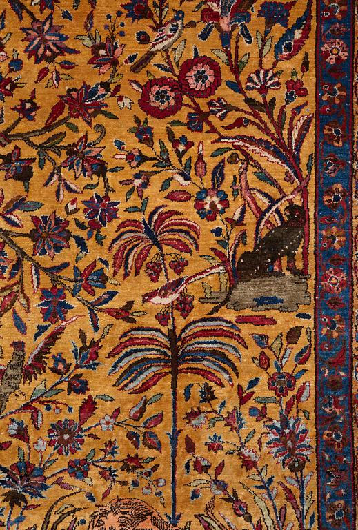 Matto, a semi-antique silk Kashan figural, ca 309-310 x 204,5-207 cm.