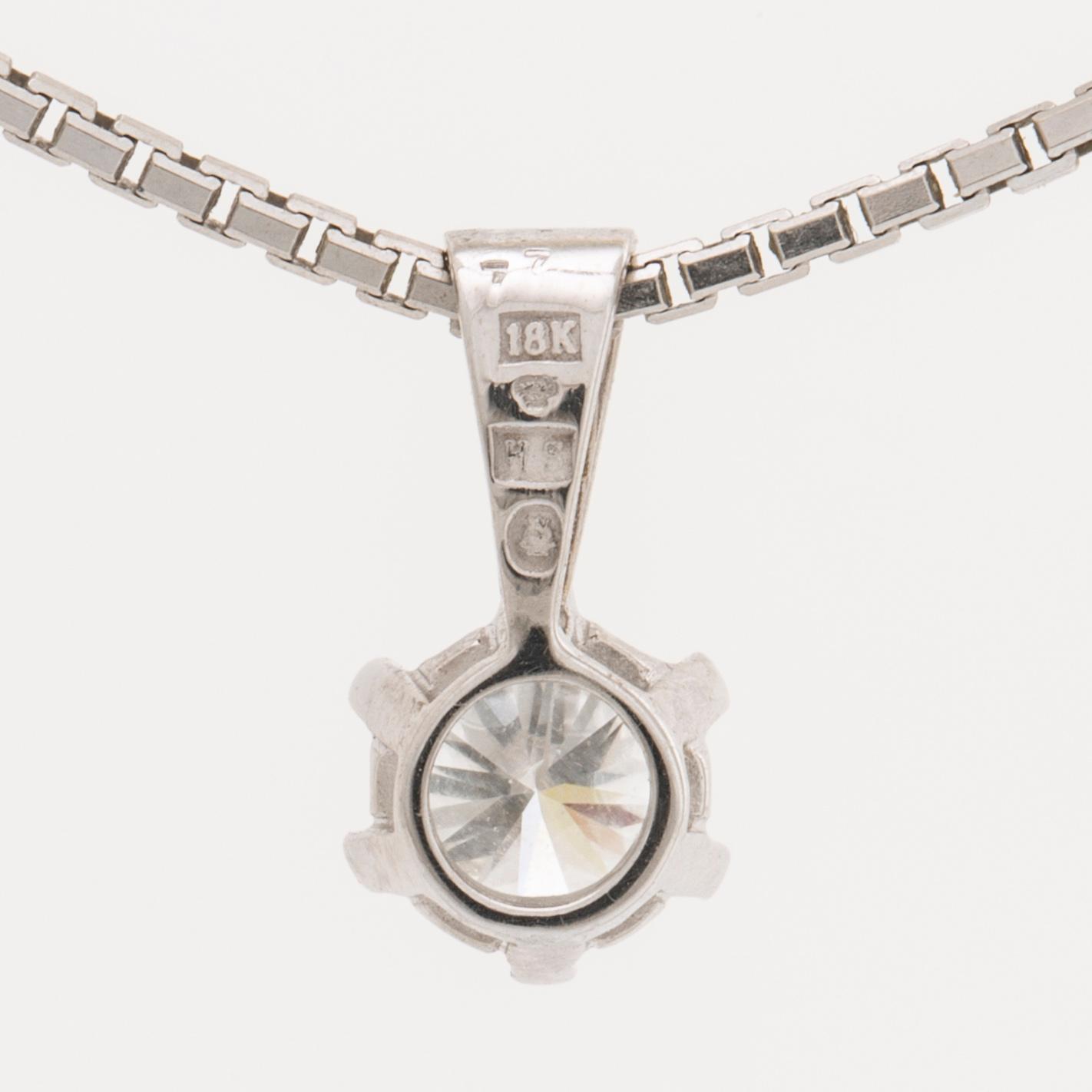 BRILJANTHÄNGE m KEDJA 18K vitguld 1 briljant 0, 77 ct TW SI, Stjärnringen certifikat 1997.