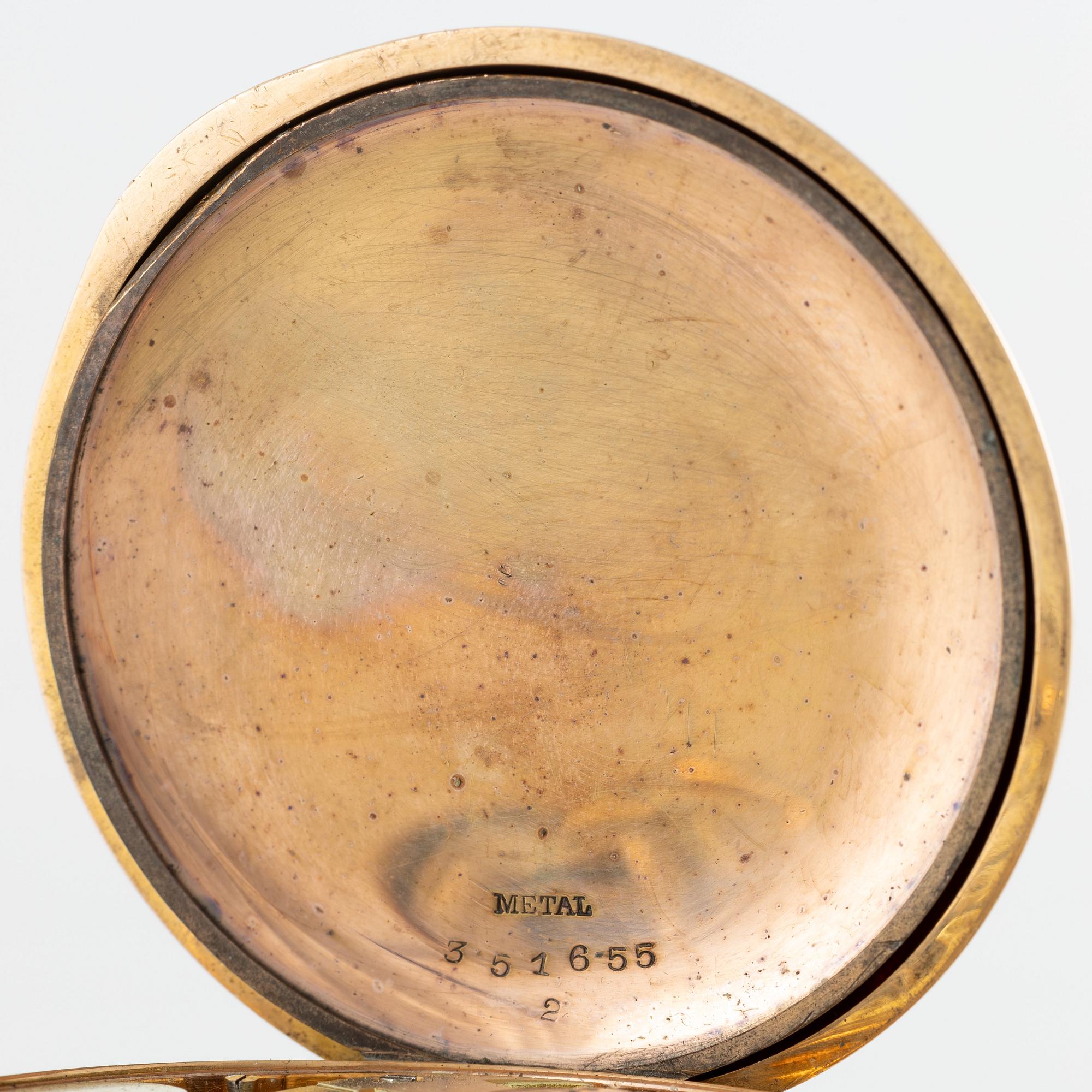 Grosjean Freres, pocket watch, 18K gold, hunter, chain in 18K gold, 53 mm.