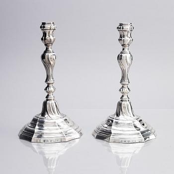 A pair of Belgian silver candlesticks, Ghent, Belgium, 1779.