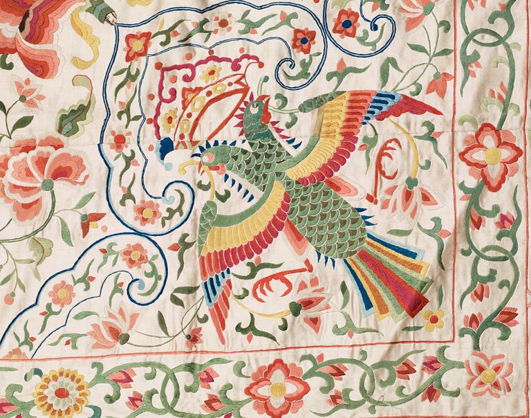 EMBROIDERY on silk. 291 x 189 cm. China 18th to 19th century.