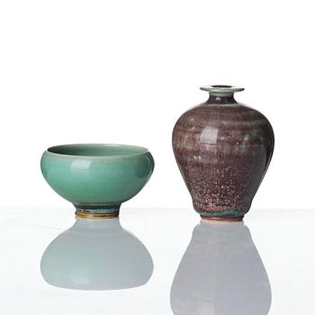 Berndt Friberg, a set of five stoneware vases and three bowls, Gustavsberg Studio 1969-76.