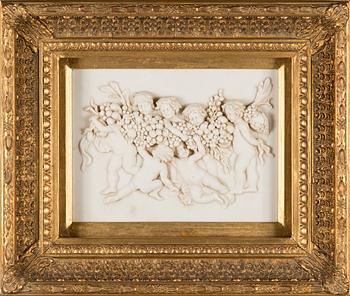 A 20th century alabaster relief in gold plated frame by Biggs and Sons.