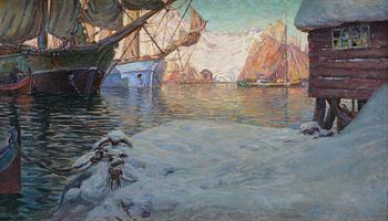 675. Anna Boberg, Harbour scene from Lofoten.