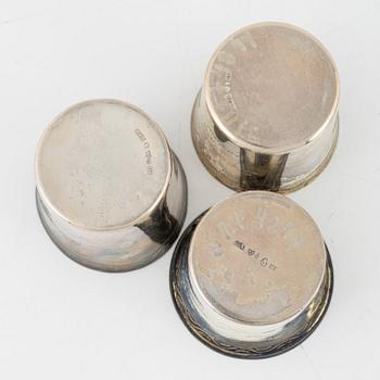 Eleven silver items, including beakers from C.G. Hallberg, Stockholm, 1940s.