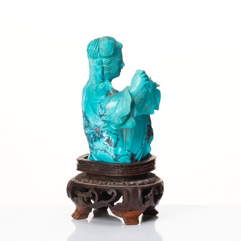 A Chinese turquoise stone figure, 20th century.