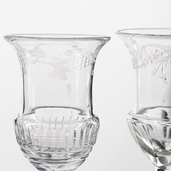 A set of 14 (6+8) Swedish Empure wine glasses, early 19th Century.