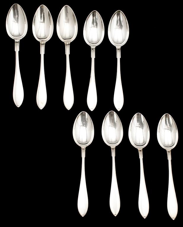 MATSKEDAR, 9 st, snarlika, silver, GAB, Stockholm bla 1918. Tot vikt 498 g.