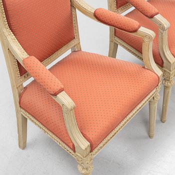 A pair of late Gustavian open armchairs from Lindome, circa 1800.